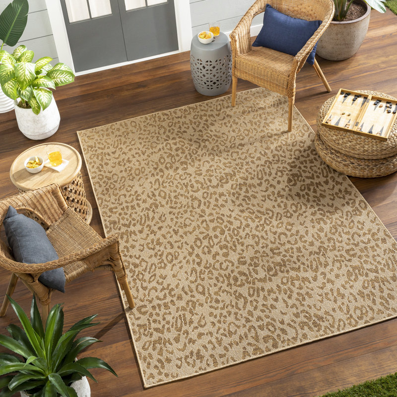Tapis brun clair / brun en polypropylène tissé à la machine, Rond 7 pi 10 po