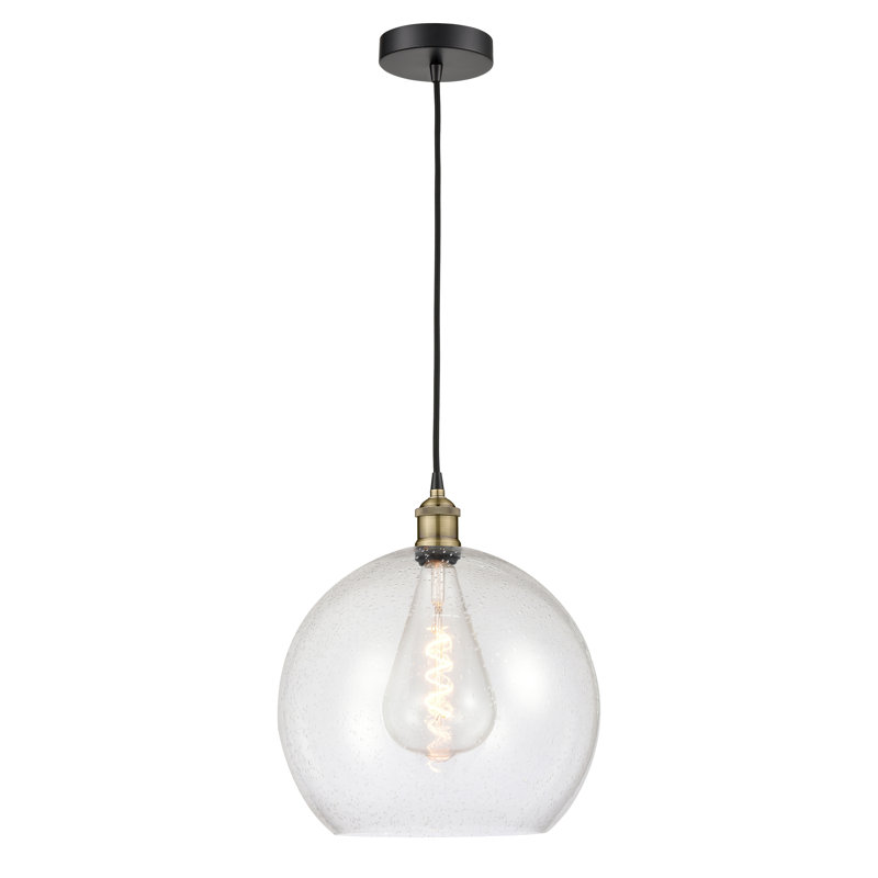 Luminaire suspendu simple à 1 lumière Ralph, H 17,38 po x l 13,75 po x P 13,75 po, Bullé, Laiton antique noir