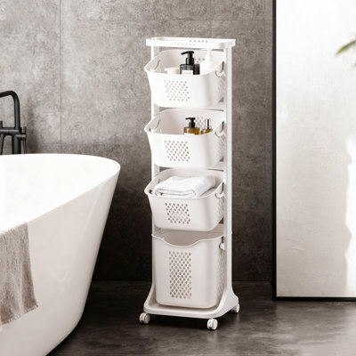 Four-Layer Laundry Basket Sorte，Movable Dirty Laundry Basket，Multifunctional Household Storage Basket,White.
