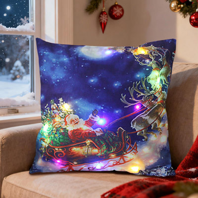 Oreillers de Noël à DEL Cadeaux des Fêtes Oreillers à DEL qui peuvent s'allumer ou rester allumé Deux modes de changement de mode Imprimé Canapé Coussins Coussins d'oreiller