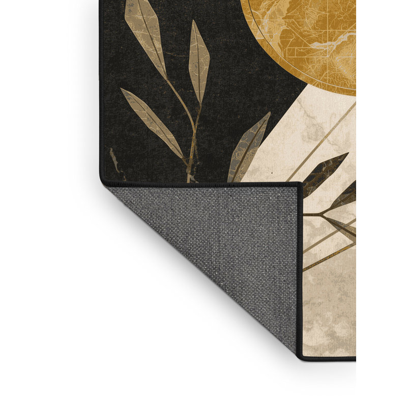Tapis beige moelleux moelleux moelleux et moelleux en médaille d'or - reliure noire, 3 x 5