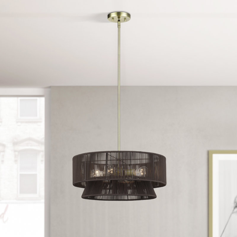 Aurea 4 Light Antique Brass Pendant Chandelier, Antique Brass, Brown