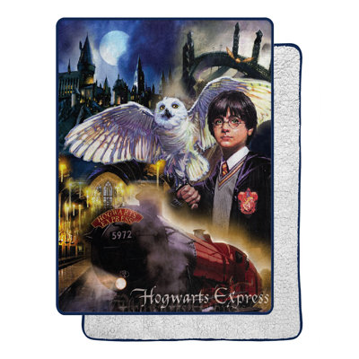 Warner Bros. Harry Potter Magic Montage Silk Touch Sherpa Blanket, Wizarding World Throw, Soft Plush Blanket, 60x80 Inches