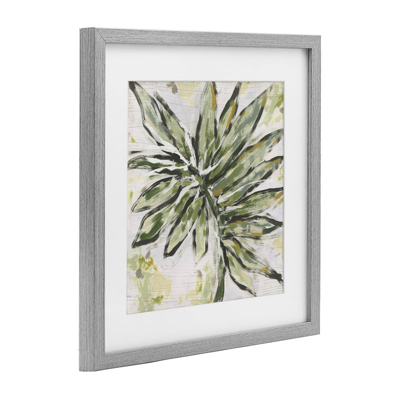 Palette de palmier, reproduction sous verre encadrée, design par June Erica Vess, H 16 po x l 16 po, Cadre de ferme gris