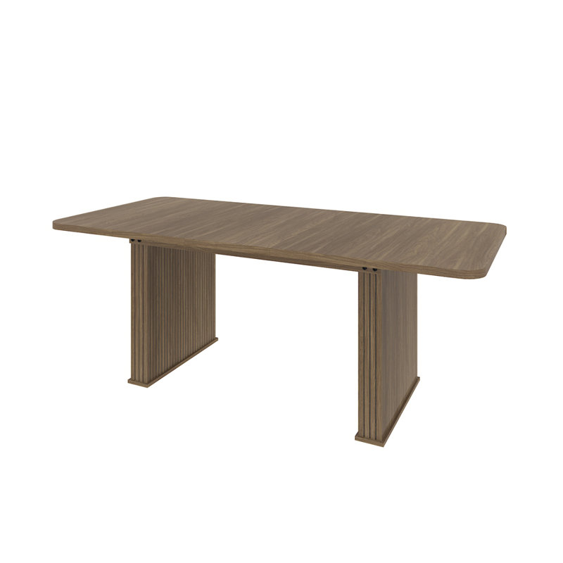 Modern Dining Table For 6-10 People, Wood Kitchen Table With Double Robust Pedestal, Wooden Dinner Table For Dining Room