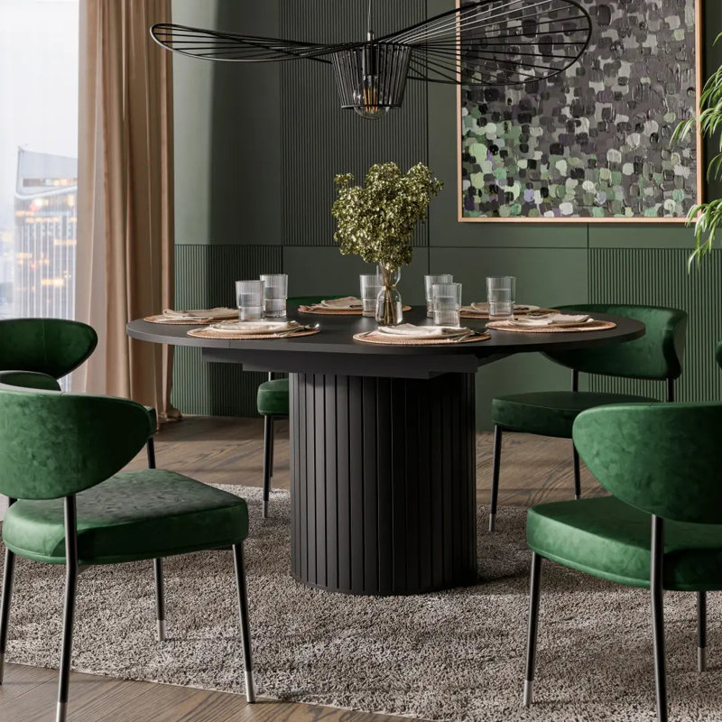 Taree Extending Dining Table 120-160 cm - Modern Round Dining with Smooth Extension, Black