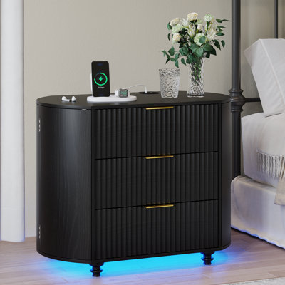 80cm W Solid + Manufactured Wood Bedside Table