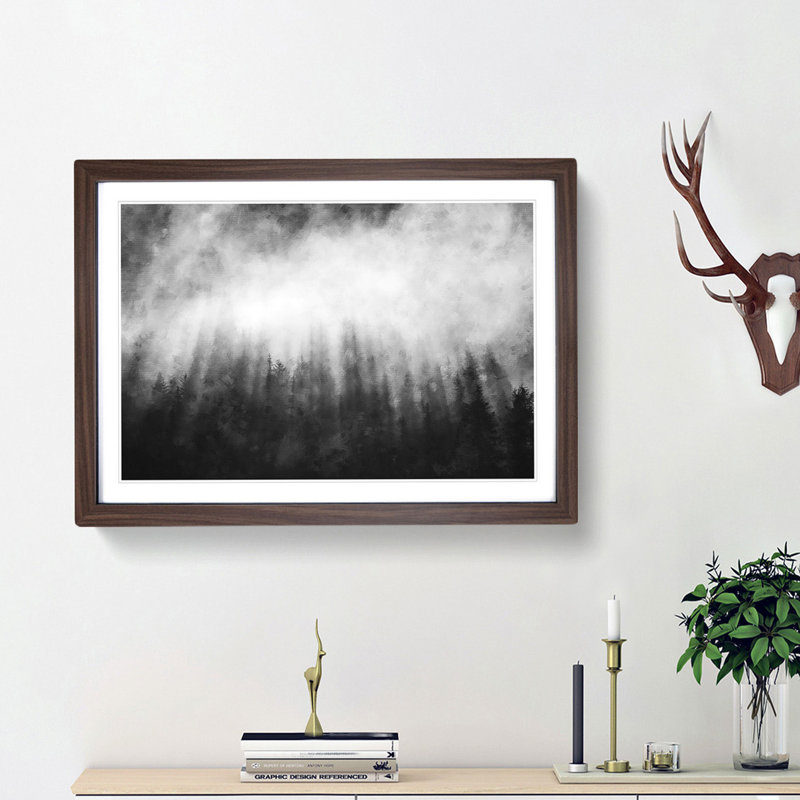 Moody Forest in Misurina Italy - Picture Frame Painting Print, 24cm H x 33cm W x 2cm D, Walnut Framed