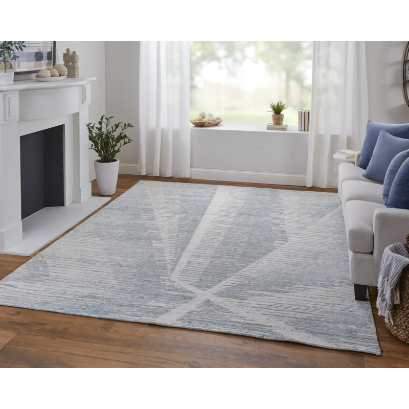 Brighton Handmade Wool Abstract Area Rug, Mint/Ivory, Rectangle 9'6" x 13'6"