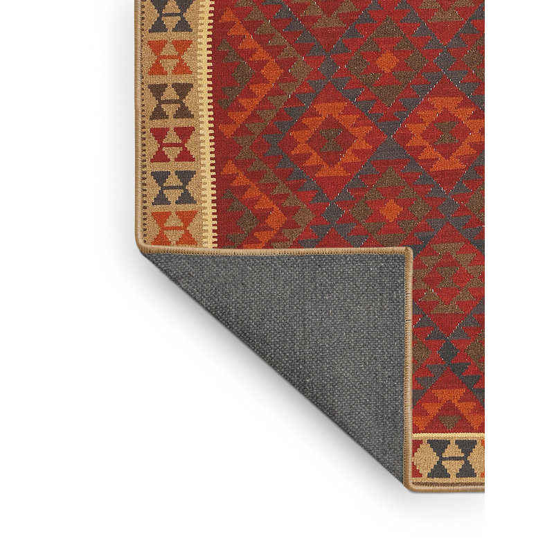 Tapis de zone rouge/jaune contemporain, Rectangle 5 pi 0 po x 8 pi 0 po