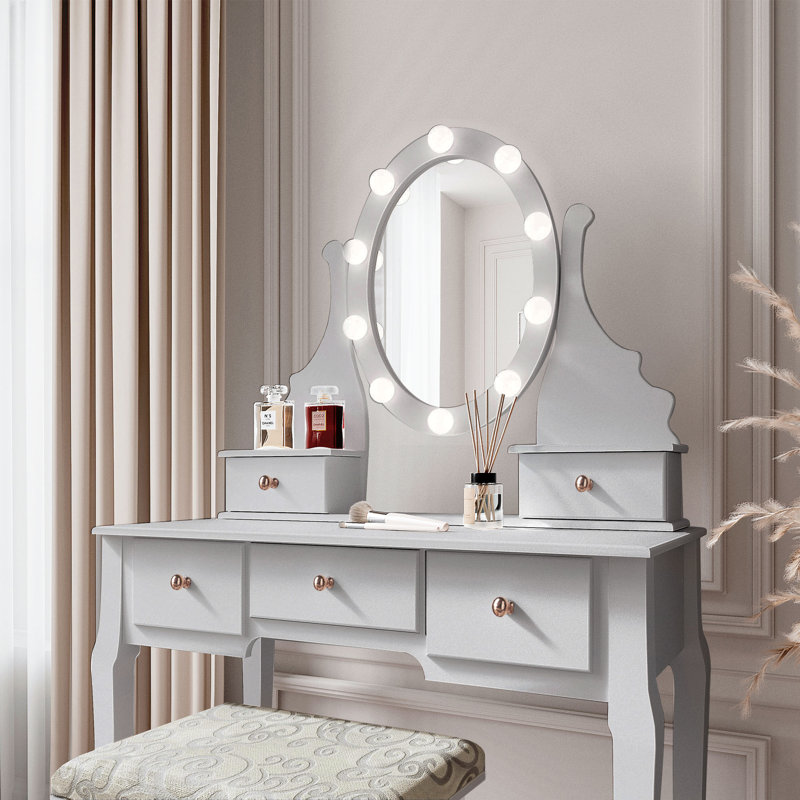 Moultrie Dressing Table with Mirror, Grey