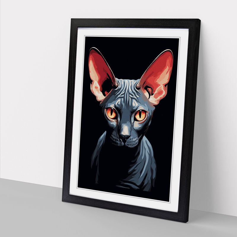 Sphynx Cat Minimalism - Framed Print, 64cm H x 46cm W x 2cm D, Black