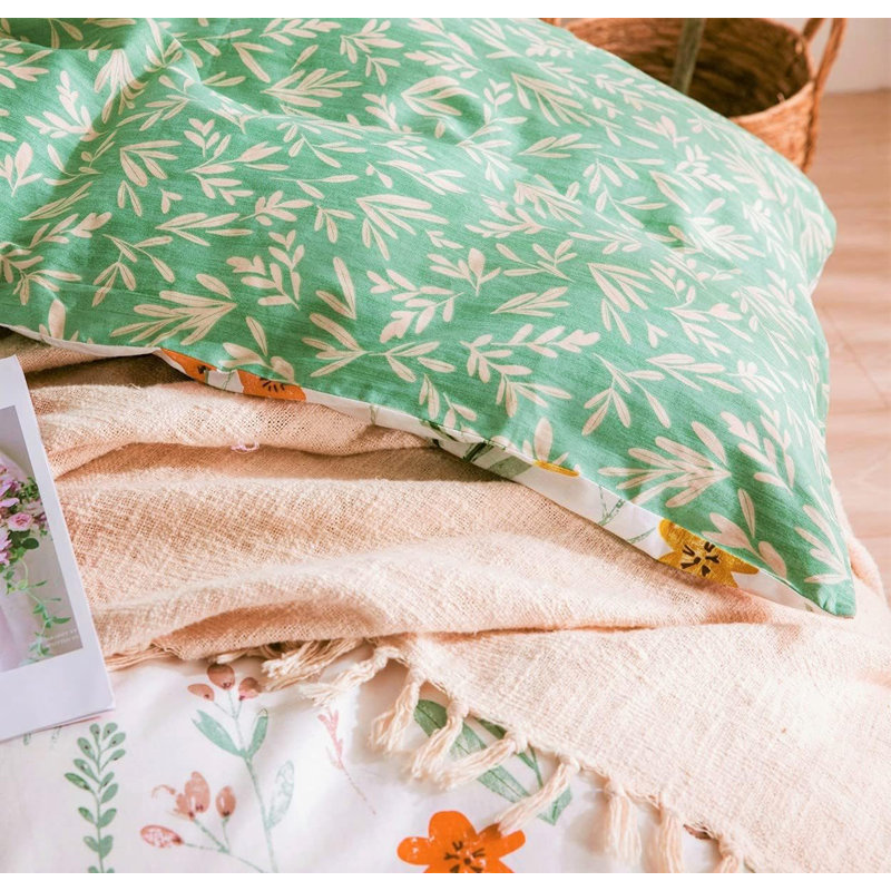 SLEEPBELLA Comforter, 600 Thread Count Cotton Comforter Sets, Down Alternative Bedding Set 3Pcs, Twin, White&green Floral