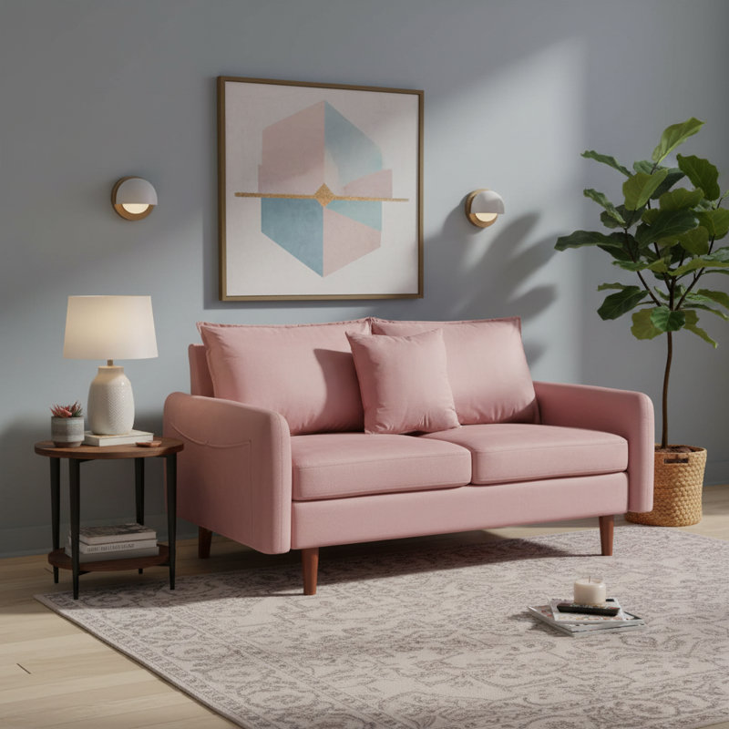 Sofa 56" Velvet Round Arm Loveseat, Pink