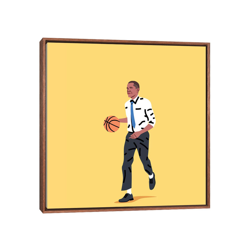 «Balling Barack» par Elad Shagrir - impression, Cadre flottant brun, H 18 po x l 18 po x 1,5 po