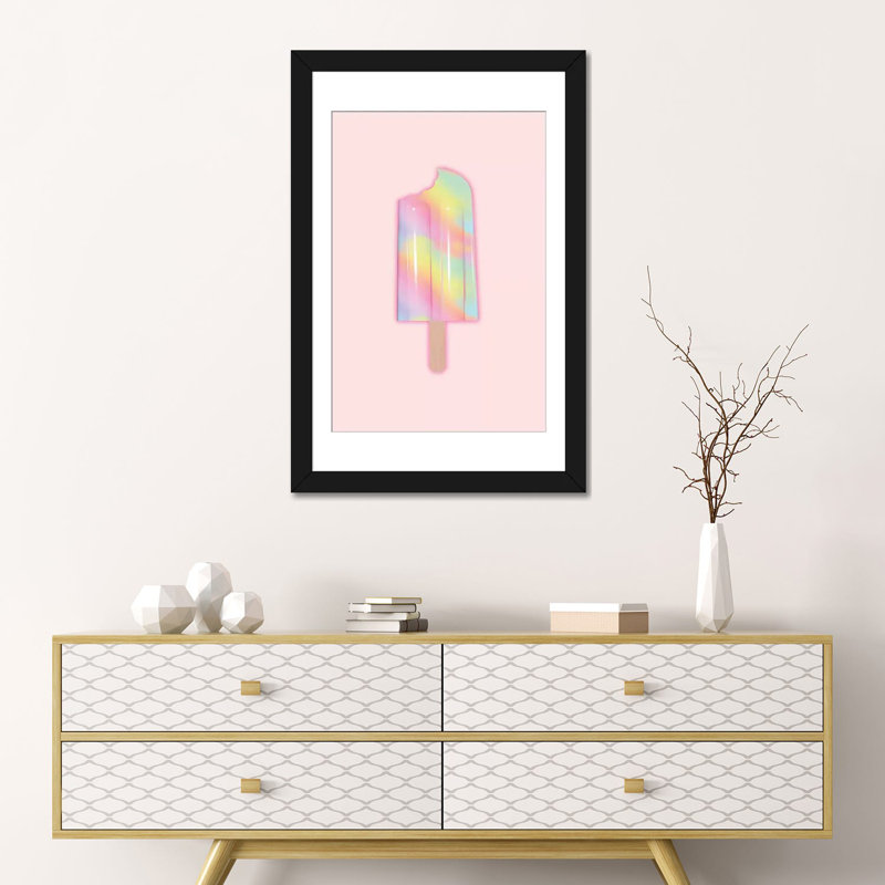 « licorne popsicle », impression sur toile tendue, H 24 po x l 16 po x P 1 po, Papier d'art encadré noir, Blanc