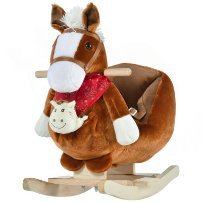 Cheval à bascule QAB Ride-On, chaise berçante avec chanson berceuse, marionnettes et tissu moelleux doux pour enfants de 18 à 36 mois