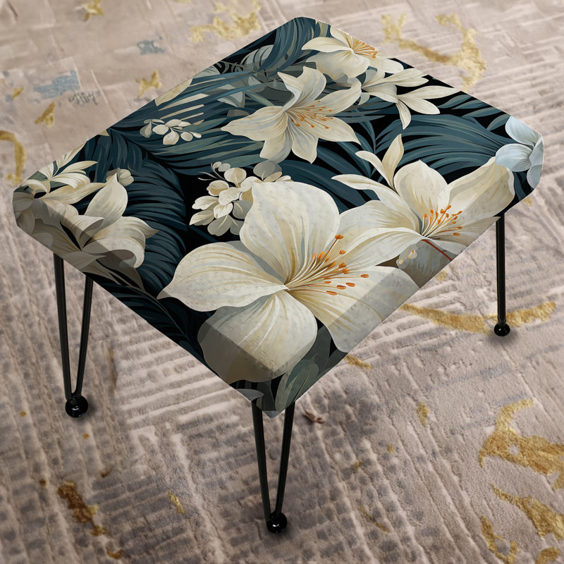 Beige And Grey Jungle Botanical Pattern - Tropical Rectangle Ottoman