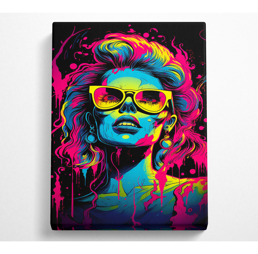 Neon Cyberpunk Girl Splash - Leinwanddrucke auf Wrapped Canvas