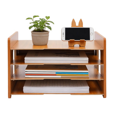 4-Tier Office Desk Organizer Wooden File Storage Holder Desktop Paper Mail Sorter for Office Study Classroom Desktop Organization