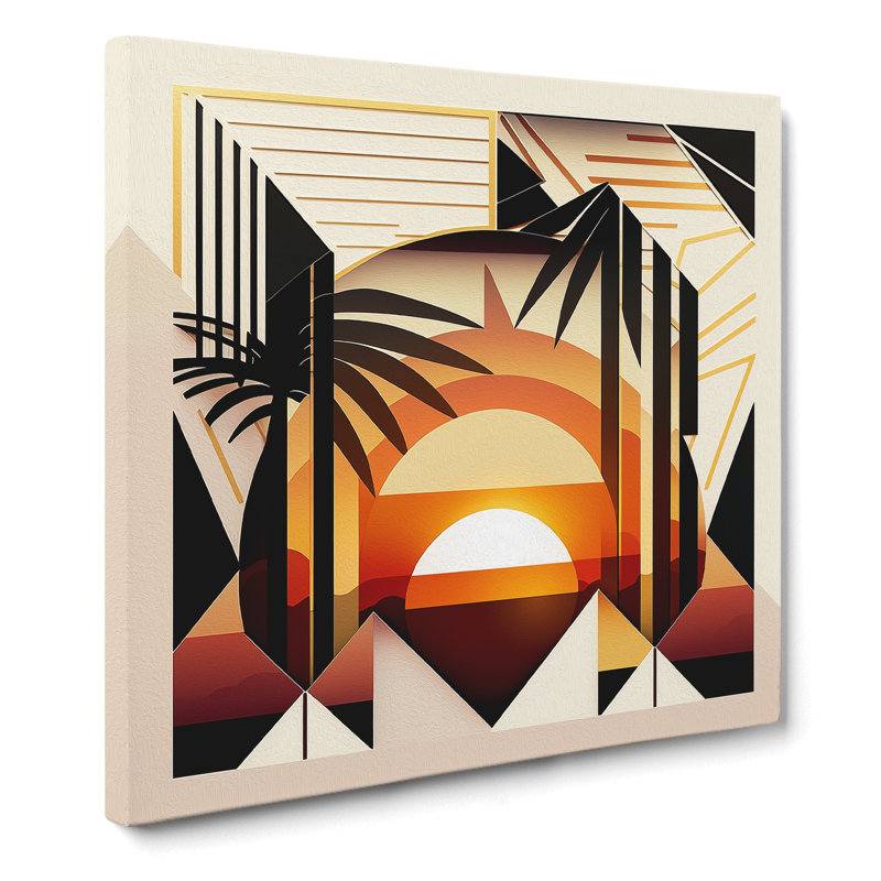Art Deco Sunset Geometric - Print, 50cm H x 50cm W x 3cm D