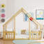 Lit simple en bois en forme de maison avec clôture, garde-corps, naturel-905355586-905355589