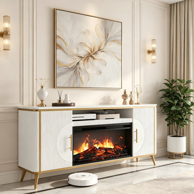 Light Luxury Style Collection 66" Fireplace With 30" Insert-solid White