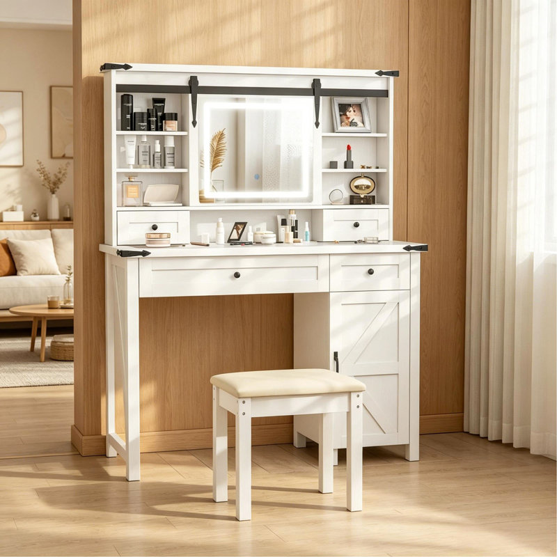 Console de beauté moderne, ensemble de coiffeuse avec miroir à DEL et tabouret rembourré, meuble-lavabo, coiffeuse avec rangement, ensemble de meubles de coiffeuse (seulement 1 coiffeuse, 1 tabouret de coiffeuse)