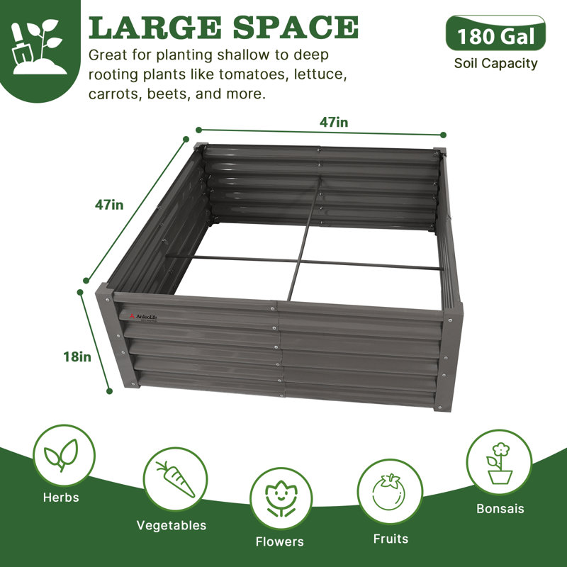 4X4X1.5 Ft Galvanized Raised Garden Beds Outdoor, Square Metal Planter Box For Planting Vegetables Flowers Herb, Anti-Rust & Easy-Setup, Quartz Grey