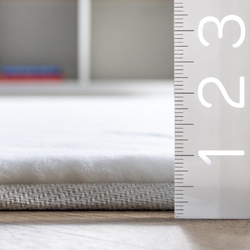 Tapis blanc à poils longs performance tissé à la machine Ainsley, Rectangle 3 pi x 5 pi