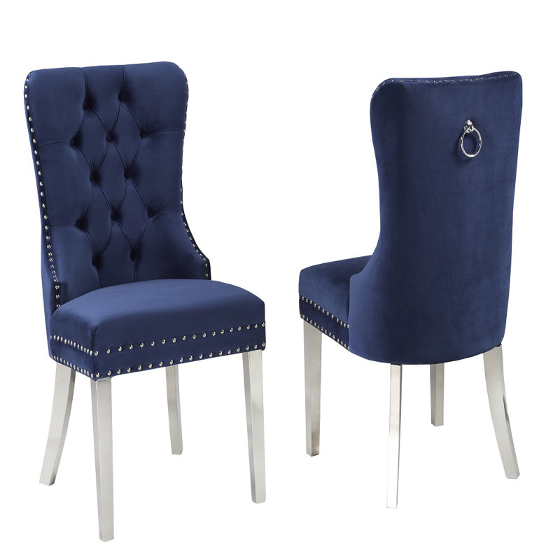 Chaise d'appoint en tissu Huggins, Bleu, Argent