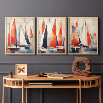 Sea and Shore  Series  C  -Set Of 3 Framed Giclee Prints -Ready to Hang