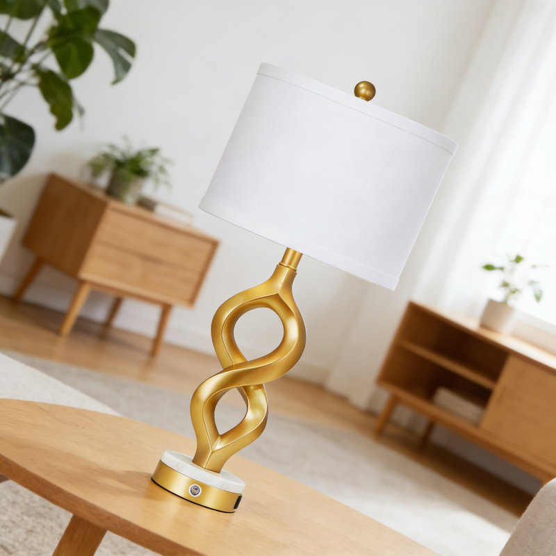 Lampe de table moderne à contrôle tactile avec ports de charge USB, lumière DEL à 3 voies à intensité variable pour la chambre à coucher ou le salon, design sculptural en résine avec accent de marbre