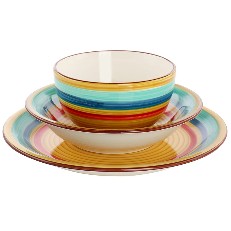 12 Piece Stoneware Dinnerware Set in Yellow Multi
