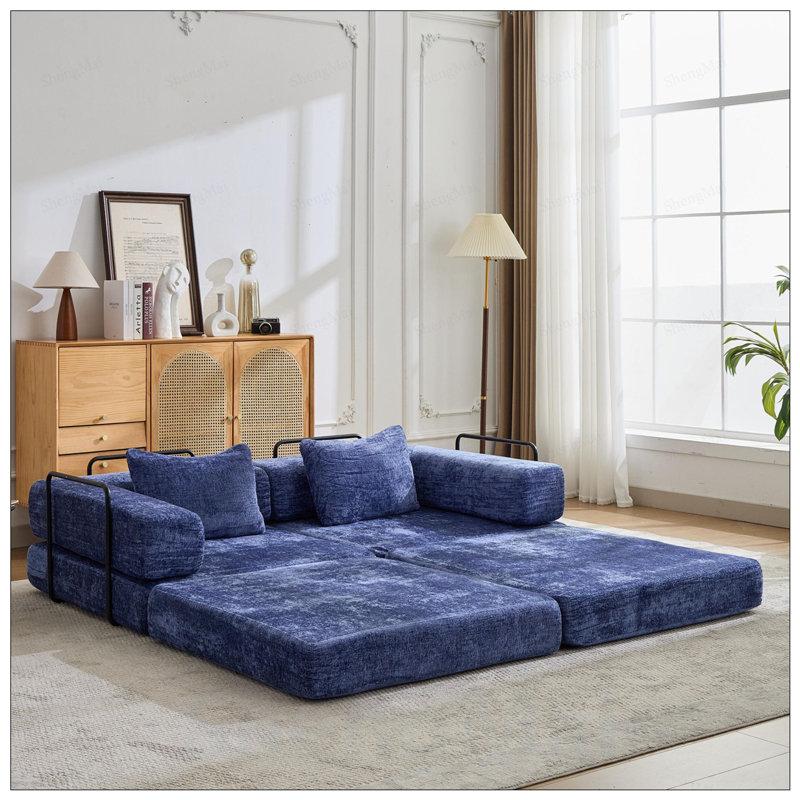 Canapé-lit convertible au sol avec structure de forme fixe, tissu chenille, idéal pour le salon et la chambre à coucher, design multifonctionnel et peu encombrant