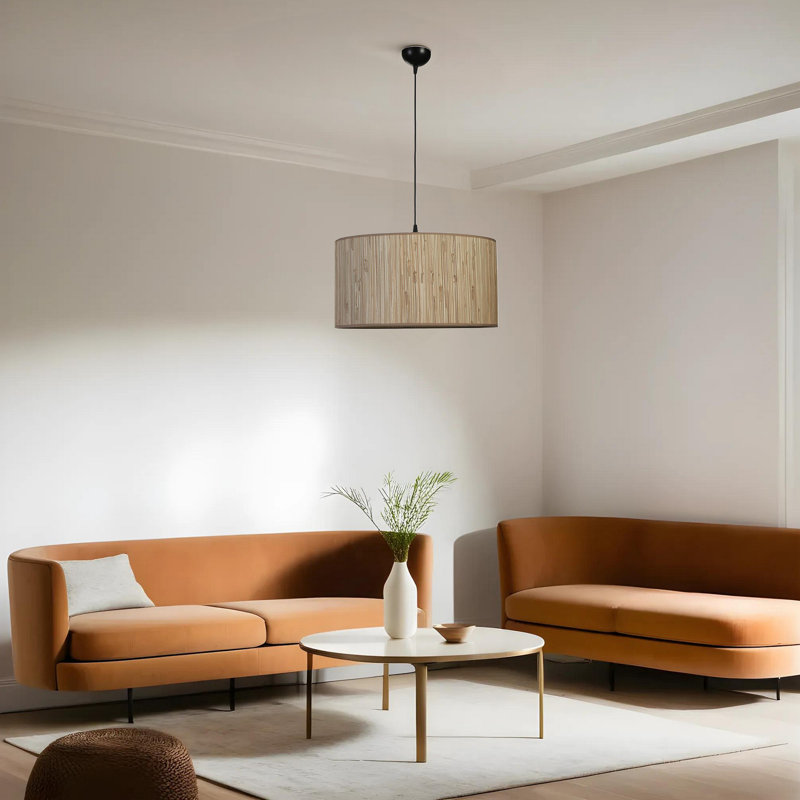 Elegant Metal Chandelier with Bamboo Cap, 17.7 in Diameter x 27.6 in Height | Adjustable Height, E27 Socket (Max 40W) | Stylish Oak & Black Design, Perfect for Modern Dining & Living Spaces, IP20 Rated