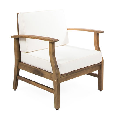 Cream Club Chair Made Of Strong Wood, 32.36” Height Available Wood Patio With Slat Panels, 25.50” Arm Option
