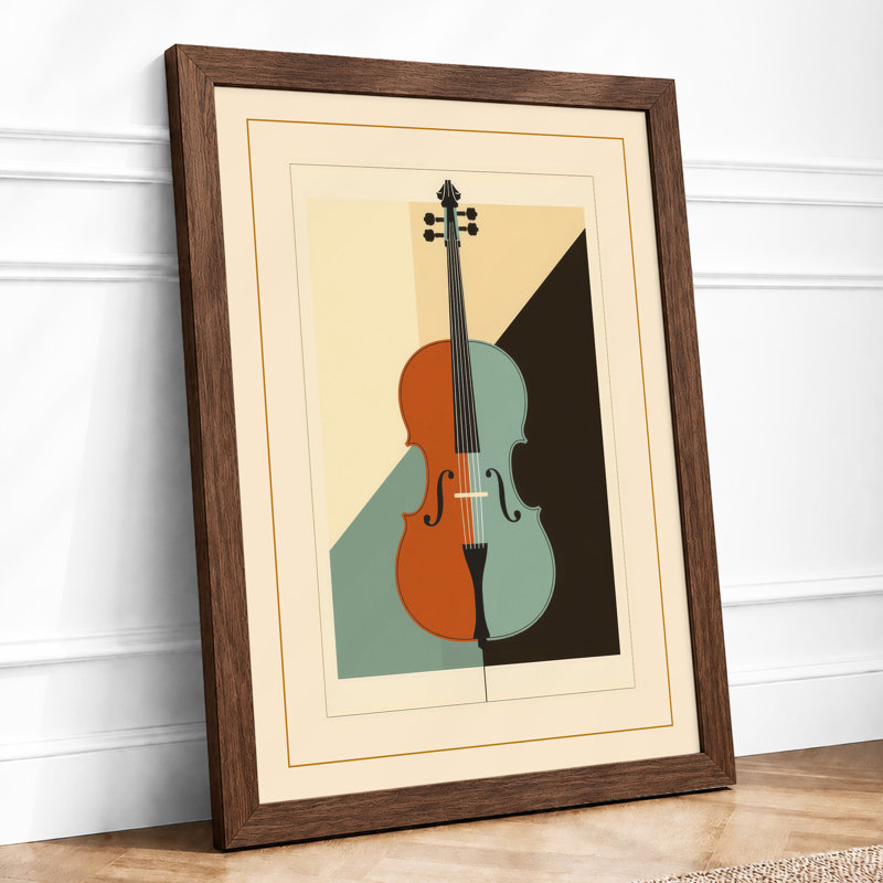 Geometric Violin Art Deco - Framed Print, A2 - 59.4 x 42.0 cm, Walnut