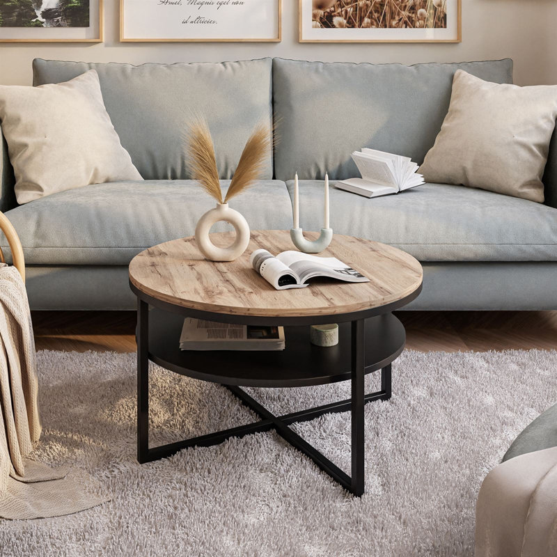 Lottye Frame Coffee Table, Black/Beige/Brown