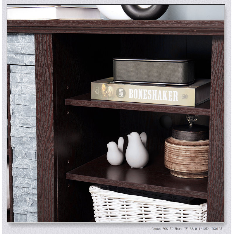 Grand meuble télé en faux pierre avec beaucoup de rangement, console multimédia moderne pour le divertissement à domicile, largeur de 70,12 po
