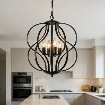 Lustre géométrique moderne à 4 lumières de 16,9 pouces avec cordon de 15 pi et interrupteur marche / arrêt pour le salon / salle à manger
