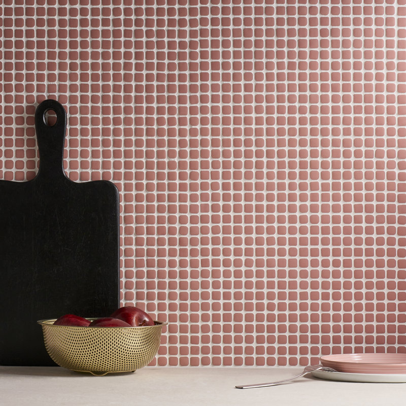 Vetro 11.96 In. X 11.96 In. Mini Square Frosted Glass Mosaic Floor And Wall Tile (13.44 Sq. Ft. / Case), Pink