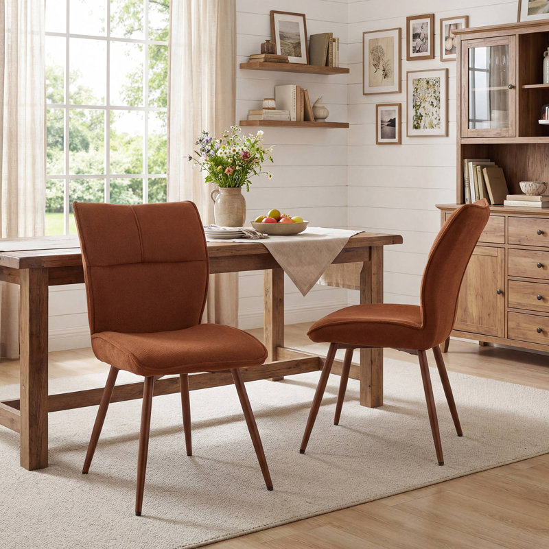 Chaises de salle à manger en chenille Leahana, Caramel