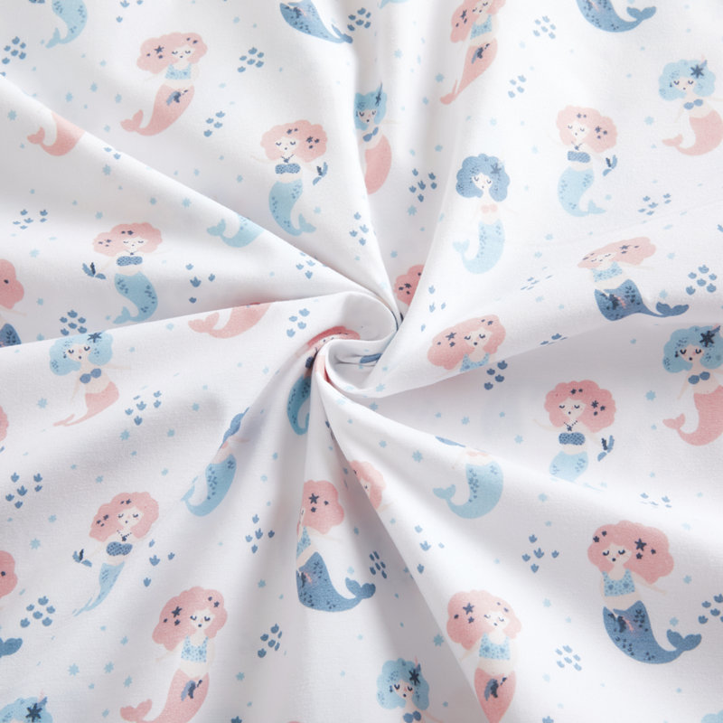 Ensemble de draps en coton à motif de sirène pour enfant 4 pièces Marina, Ensemble de draps pour lit double + drap-housse + 