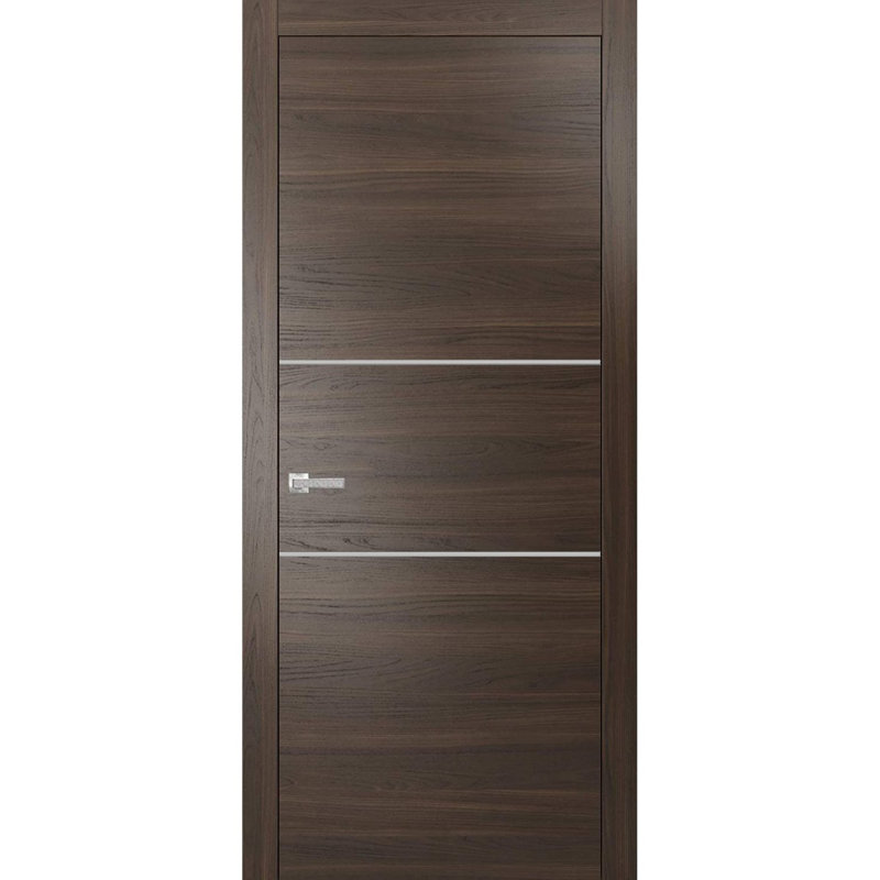 Porte intérieure moderne pleine prémontée avec poignée Planum 0110 Frêne chocolat, panneau simple, cadre et finitions standards, pour salle de bain ou chambre, portes robustes - 61 cm x 203 cm