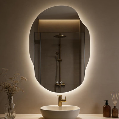45" x 32" Asymmetrical LED Bathroom Mirror - Backlit Vanity Mirror with Anti-Fog, Dimmable 3-Color Lighting & Memory