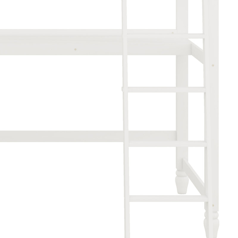 Lit mezzanine avec bureau, tiroirs et tablettes, Blanc
