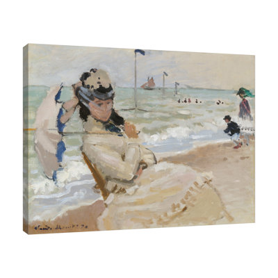 «Camille On the Beach In Trouville» par Claude Monet - reproduction d'art sur toile tendue