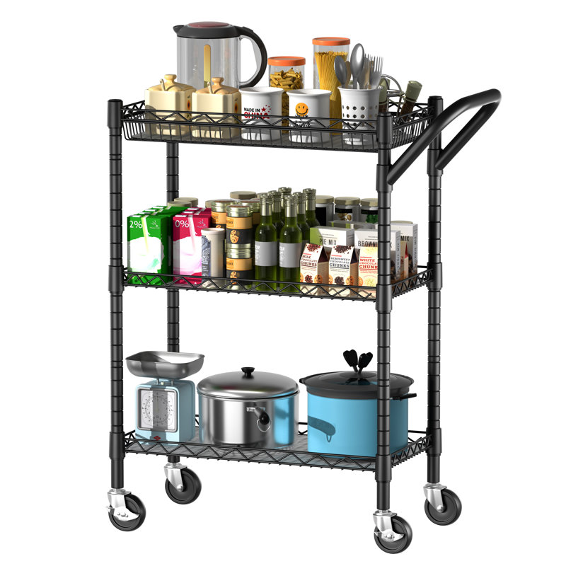 Chariot utilitaire roulant 3tier, H, chariot en métal de qualité commerciale, chariot de service pour chariot de rangement.