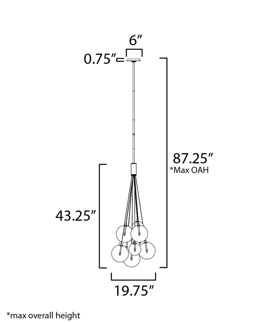 Alhowra 9 Light Glass Steel Dimmable Pendant, Clear, Matte Black